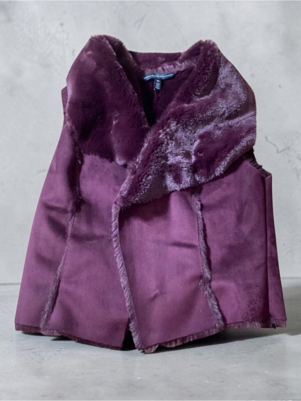 White House Black Market Womens Burgundy Faux Fur Lined Vest